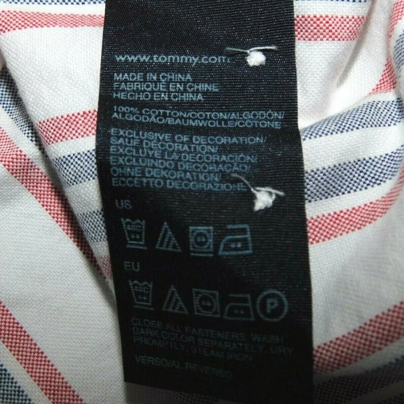 2012 Tommy Hilfiger Mens XXL White Faded Red Blue Striped Button Front Shirt - Picture 3 of 9